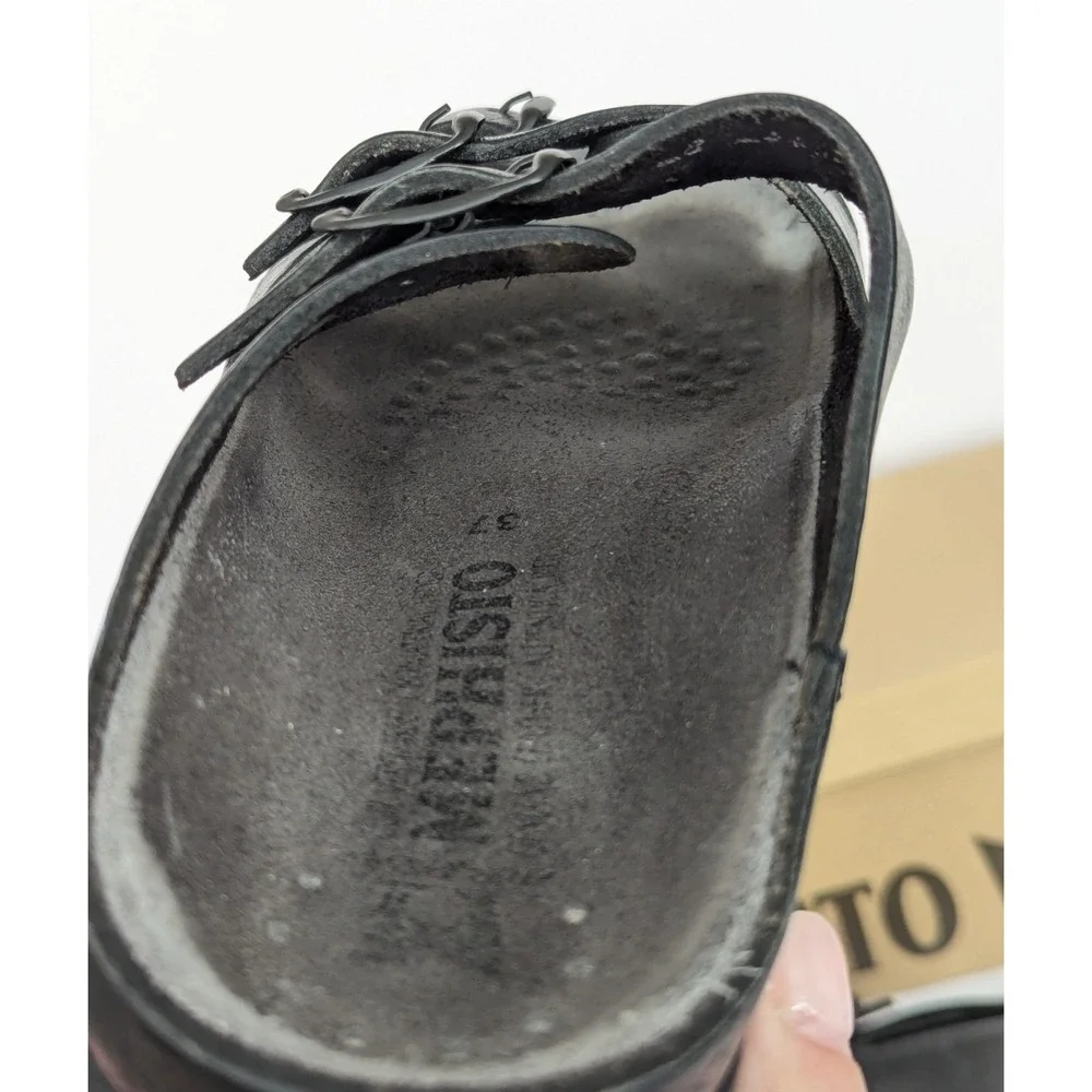 Mephisto Zach Fit Black Comfort Sandal Slide Gray Footbed Men's Size 37 EU